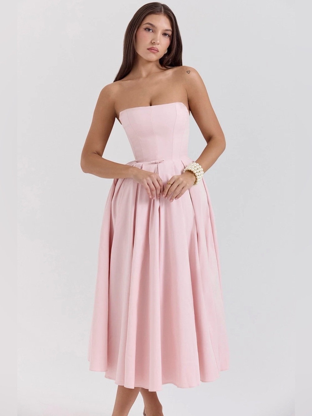 House of CB Contessa Parisian Pink Strapless Corset Midi Dress NWOT size S $299 - Picture 9 of 10